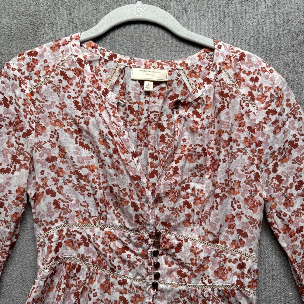 Moulinette Soeurs Floral Top 2 Amelie Blouse Peplum Cottage Coquette Romantic - Picture 2 of 9